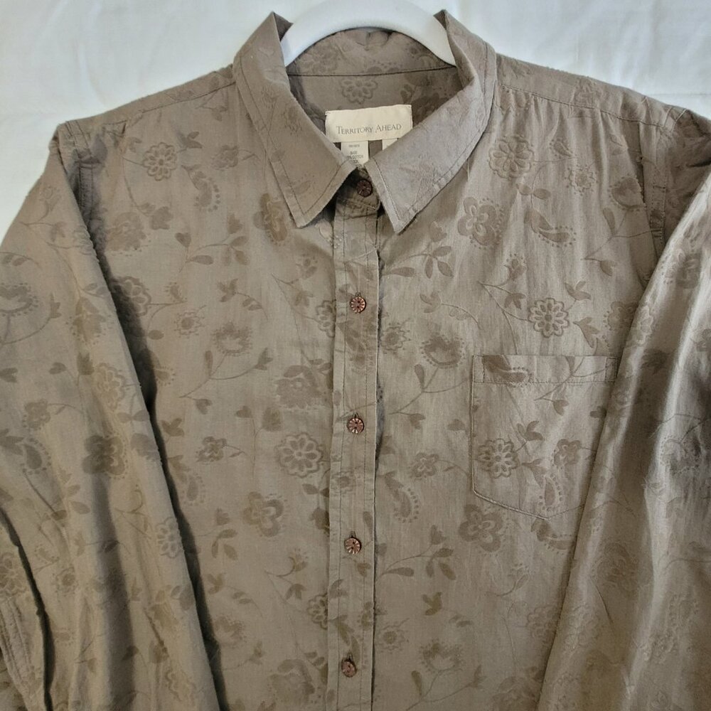Territory Ahead Floral Brown Long Sleeve Shirt Flocked  Designs Size XL - Picture 2 of 14